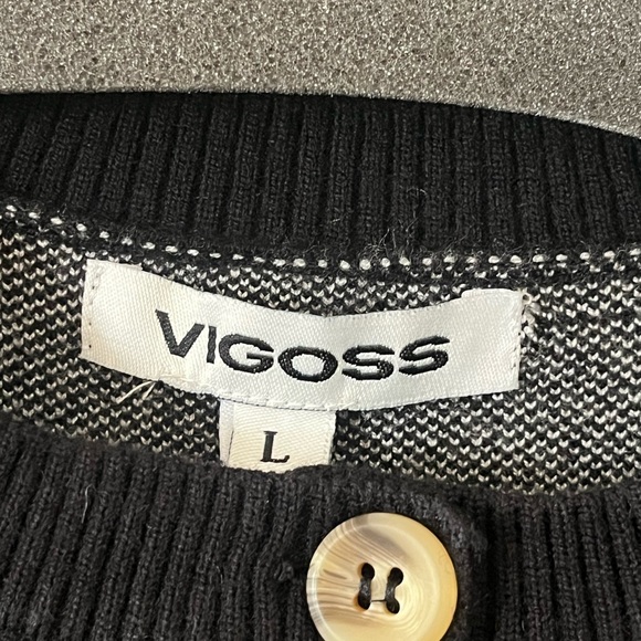 Vigoss Black Cardigan Sweater with White Bow Detail Mixed Media Women’s Size L - Picture 8 of 12